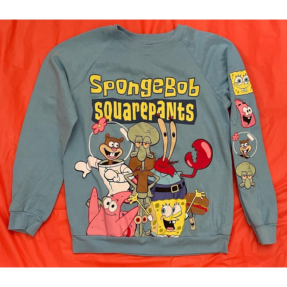 Nickelodeon 2021 Spongebob Squarepants Characters Blue Crewneck Sweatshirt XS